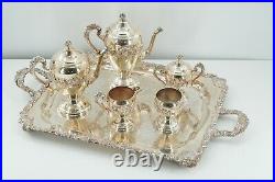 Vintage Silver-plated & Copper, 6 Piece Coffee & Tea Set with Tray Set