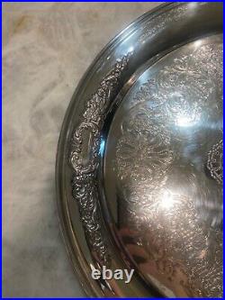 Vintage Silverplate Punch Bowl Monogram & Tray & Cup Set- 10 Pieces