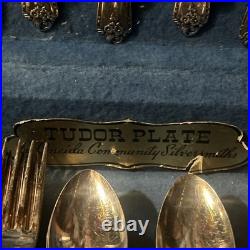 Vintage Tudor silver Plate By Oneida Community Silversmiths Flatware 53 Pieces