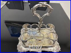 Vintage Victorian 7 Piece Silver Plated / Cut Glass Condiment Cruet Set & Stand