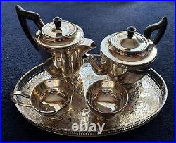 Vintage Viners, Sheffield Silver Plated 4 Piece Tea/Coffee Set & Oval Tray