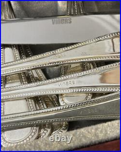 Vintage Viners Silver Plate EPNS Canteen Cutlery Bead Beaded Pattern 58 Pieces