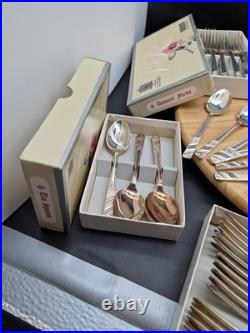 Vintage Viners Silver Rose Plated Cutlery Sets Spoons Forks etc 74 Pieces