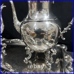 Vintage W. M. Rogers 800 Silver-Plate 5 Piece Tea Set with Tray