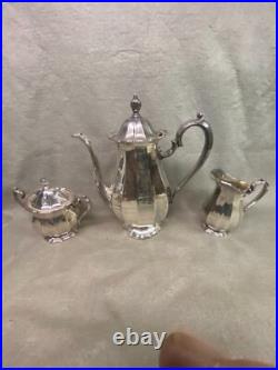 Vintage Webster Wilcox 3 Piece Silver Plate Tea Set English Flutes I. S. #8001