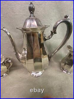 Vintage Webster Wilcox 3 Piece Silver Plate Tea Set English Flutes I. S. #8001