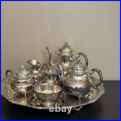 Vintage Wilcox Silver Plate Tea Set with Tray + Bonus Pieces Military Inscribed