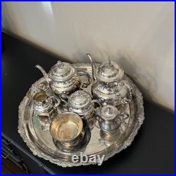 Vintage Wilcox Silver Plate Tea Set with Tray + Bonus Pieces Military Inscribed