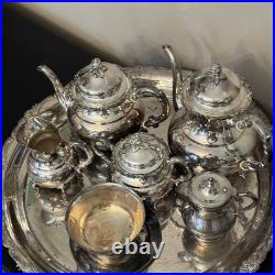 Vintage Wilcox Silver Plate Tea Set with Tray + Bonus Pieces Military Inscribed