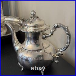 Vintage Wilcox Silver Plate Tea Set with Tray + Bonus Pieces Military Inscribed