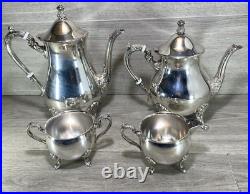 Vintage elegant Silver Plated 4 Piece Footed Ornate Tea & Coffee Set shiny cond