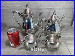 Vintage elegant Silver Plated 4 Piece Footed Ornate Tea & Coffee Set shiny cond