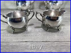 Vintage elegant Silver Plated 4 Piece Footed Ornate Tea & Coffee Set shiny cond