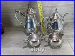 Vintage elegant Silver Plated 4 Piece Footed Ornate Tea & Coffee Set shiny cond