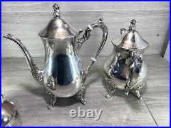 Vintage elegant Silver Plated 4 Piece Footed Ornate Tea & Coffee Set shiny cond