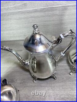 Vintage elegant Silver Plated 4 Piece Footed Ornate Tea & Coffee Set shiny cond