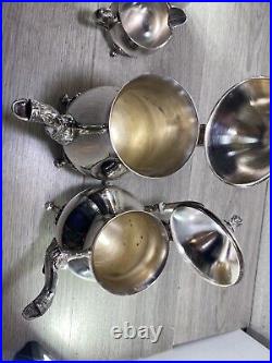 Vintage elegant Silver Plated 4 Piece Footed Ornate Tea & Coffee Set shiny cond