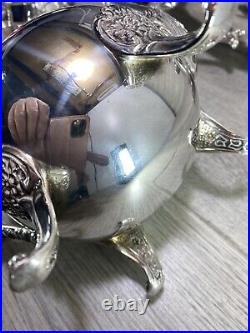 Vintage elegant Silver Plated 4 Piece Footed Ornate Tea & Coffee Set shiny cond