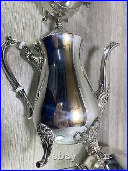 Vintage elegant Silver Plated 4 Piece Footed Ornate Tea & Coffee Set shiny cond