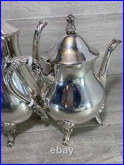 Vintage elegant Silver Plated 4 Piece Footed Ornate Tea & Coffee Set shiny cond