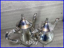 Vintage elegant Silver Plated 4 Piece Footed Ornate Tea & Coffee Set shiny cond
