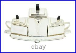 Vintage silver plated Art Deco style three piece tea set in tray by James Deakin