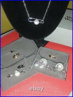 Vivienne Westwood Pearl Safety Pin Saturn Orb Silver Plated 3 Piece Set