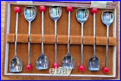 Vtg ABERCROMBIE FITCH Silver Plate 8 Piece Box Set Cocktail MUDDLER Spoons EPNS