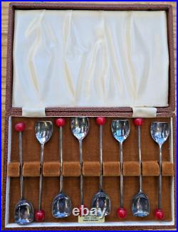 Vtg ABERCROMBIE FITCH Silver Plate 8 Piece Box Set Cocktail MUDDLER Spoons EPNS