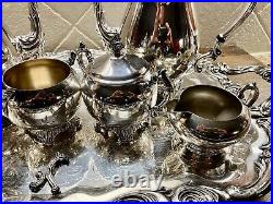 Vtg F B Rogers Ornate Silver Plate Seven Piece Coffee and Tea Service