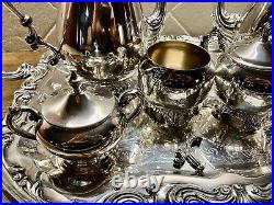 Vtg F B Rogers Ornate Silver Plate Seven Piece Coffee and Tea Service