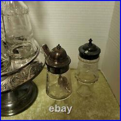 Vtg Middletown Glass 10 Piece Cruet Condiment Set Silver Plate Caddy