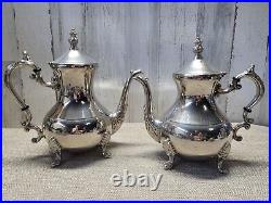 Vtg Silver Plate 5 Piece Teapot Coffee Set Butler Tray Creamer Sugar FB Rogers