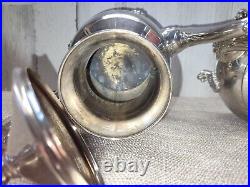 Vtg Silver Plate 5 Piece Teapot Coffee Set Butler Tray Creamer Sugar FB Rogers