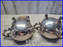 Vtg Silver Plate 5 Piece Teapot Coffee Set Butler Tray Creamer Sugar FB Rogers