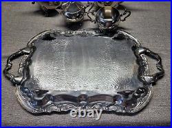 Vtg Silver Plate 5 Piece Teapot Coffee Set Butler Tray Creamer Sugar FB Rogers