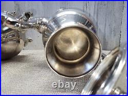Vtg Silver Plate 5 Piece Teapot Coffee Set Butler Tray Creamer Sugar FB Rogers