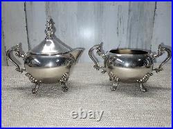 Vtg Silver Plate 5 Piece Teapot Coffee Set Butler Tray Creamer Sugar FB Rogers