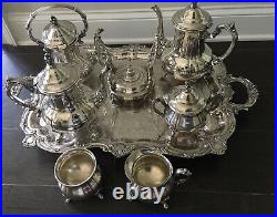 Vtg. TOWLE Nine (9) Piece Silver-Plate Tea / Coffee Service Set Detailed Tray