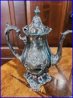 WALLACE Silver Plate 6 Piece Coffee Tea Service withTray By Christopher Wren