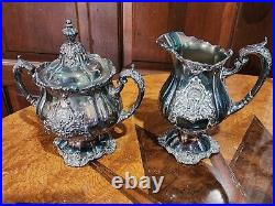 WALLACE Silver Plate 6 Piece Coffee Tea Service withTray By Christopher Wren