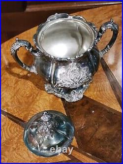 WALLACE Silver Plate 6 Piece Coffee Tea Service withTray By Christopher Wren
