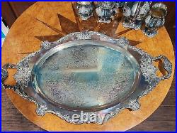 WALLACE Silver Plate 6 Piece Coffee Tea Service withTray By Christopher Wren