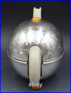 WMF Art Deco Hammered Silver Plate & Porcelain 3 Piece Tea Set with Creamer Sugar