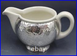 WMF Art Deco Hammered Silver Plate & Porcelain 3 Piece Tea Set with Creamer Sugar
