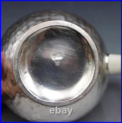 WMF Art Deco Hammered Silver Plate & Porcelain 3 Piece Tea Set with Creamer Sugar