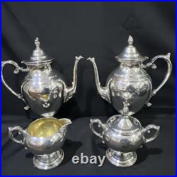 WM Rogers Silver Plate Tea Set 2 Teapot Cream Lidded Sugar Bowl 4 Piece Set