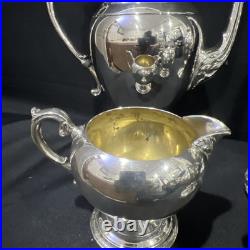 WM Rogers Silver Plate Tea Set 2 Teapot Cream Lidded Sugar Bowl 4 Piece Set