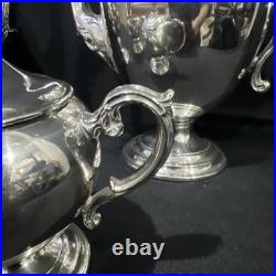 WM Rogers Silver Plate Tea Set 2 Teapot Cream Lidded Sugar Bowl 4 Piece Set