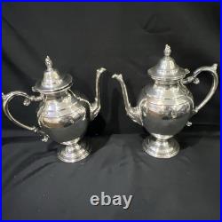 WM Rogers Silver Plate Tea Set 2 Teapot Cream Lidded Sugar Bowl 4 Piece Set